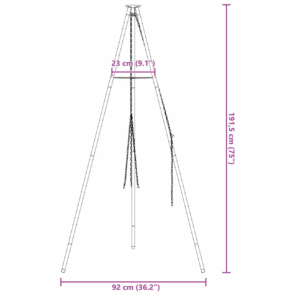 Campfire Tripod Black 92 x 92 x 191.5 cm Steel