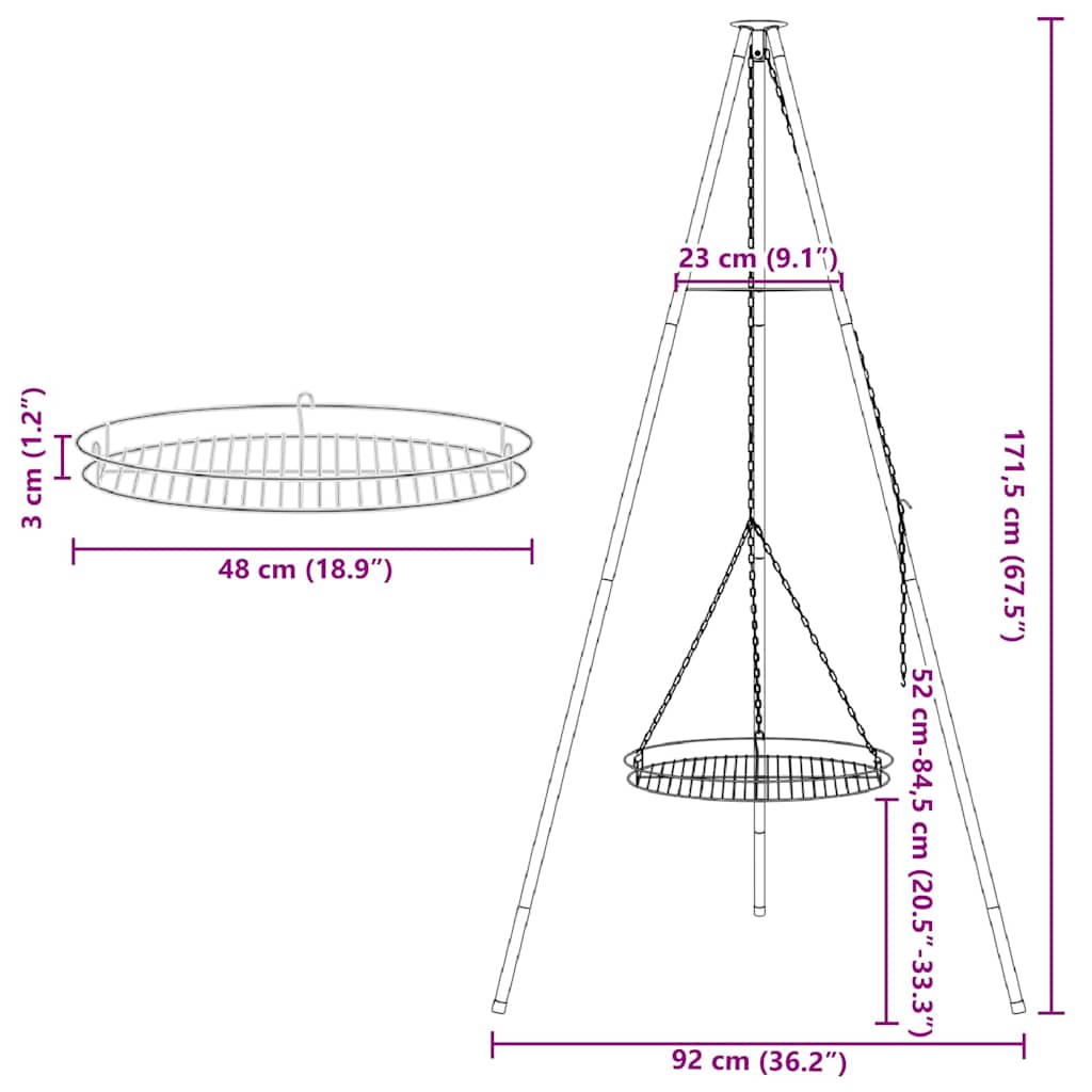 Campfire Tripod 2 pcs Black Steel