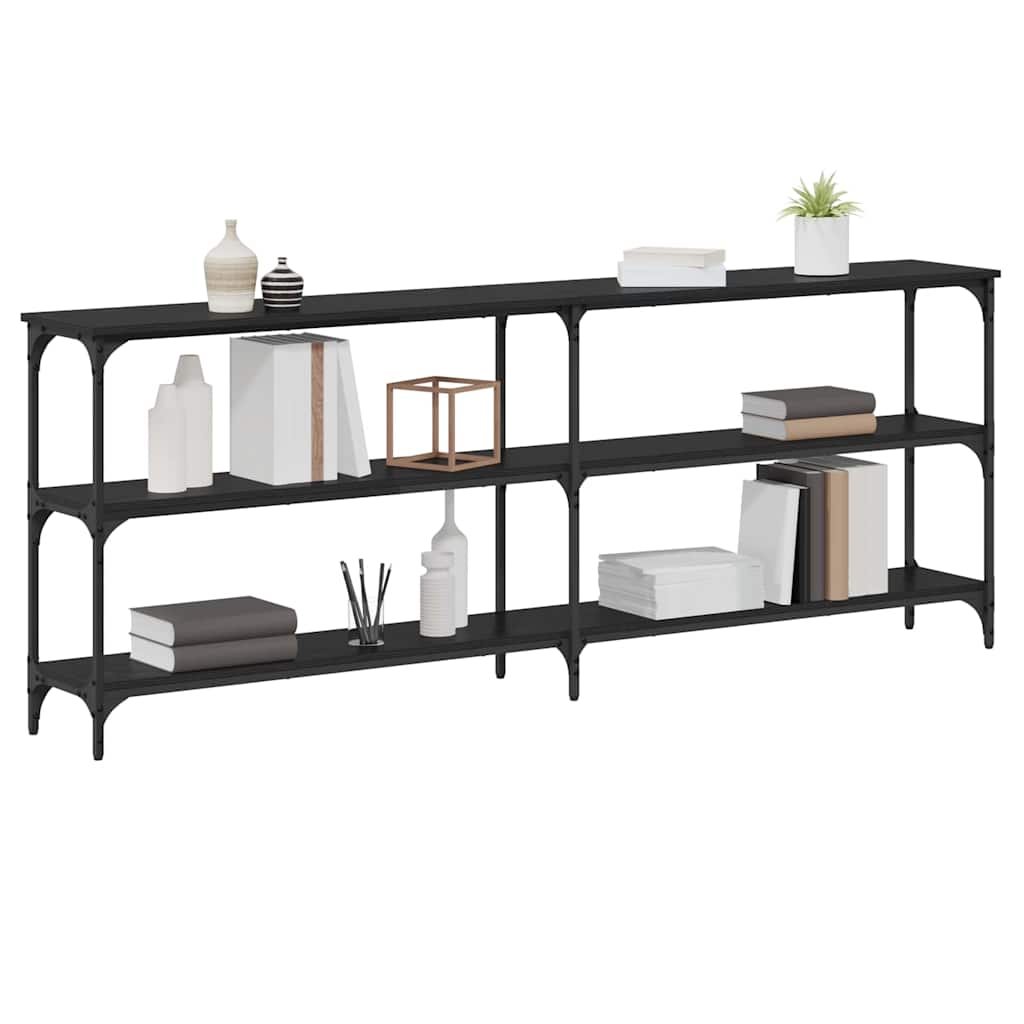 Console Table with Shelf Black oak 200 x 29 x 75 cm