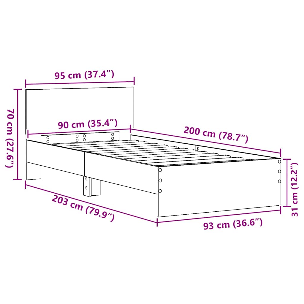 Bed Frame with Headboard with Headboard Artisan Oak 90 x 200 cm