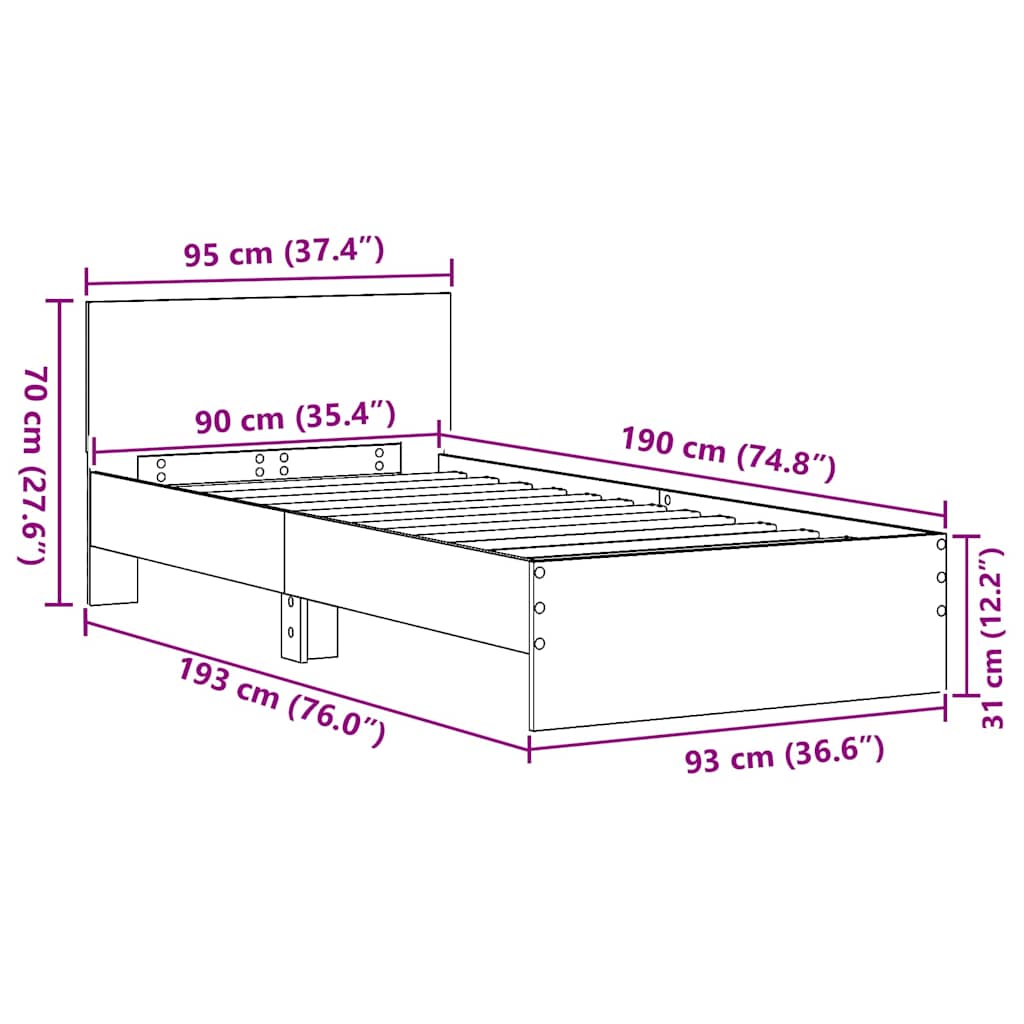 Bed Frame with Headboard with Headboard Artisan Oak 90 x 190 cm