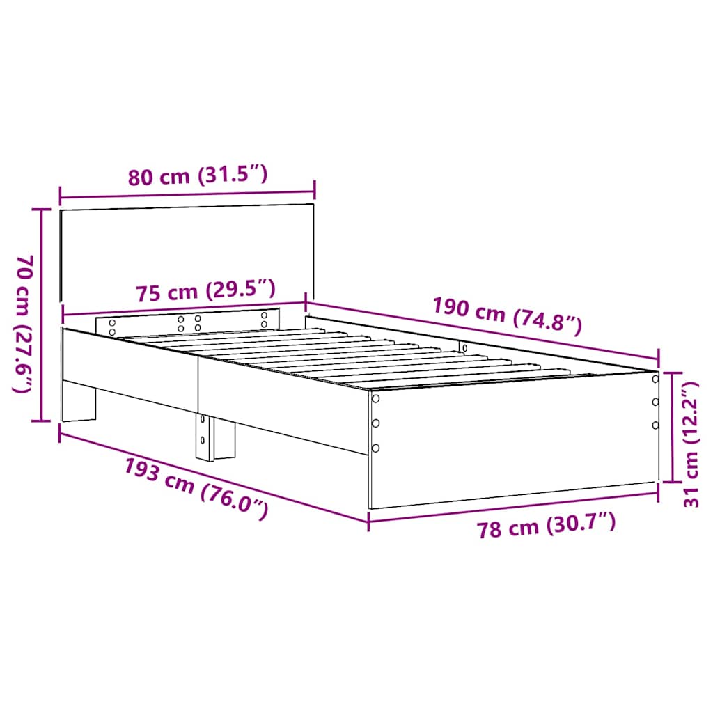 Bed Frame with Headboard with Headboard Artisan Oak 75 x 190 cm