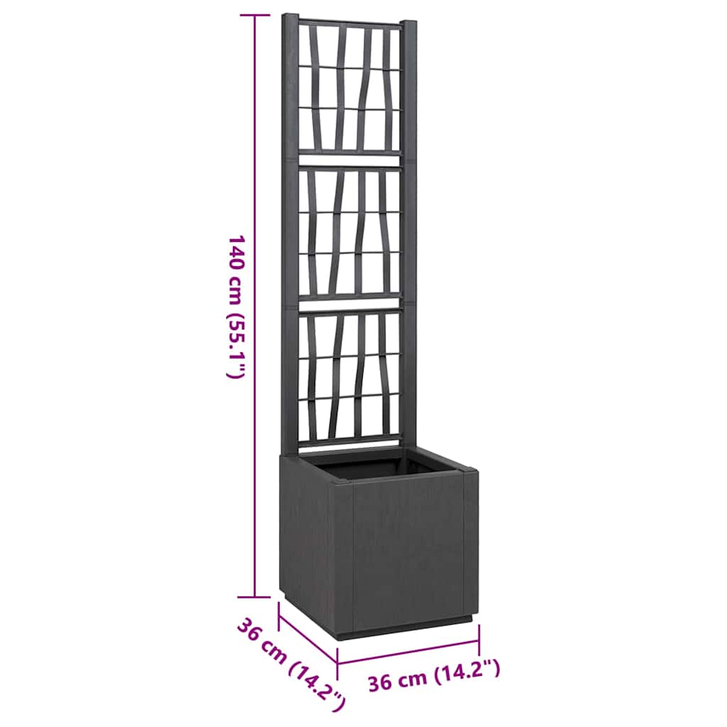 Garden Planter with Trellis Dark Grey 36 x 36 x 140 cm PP