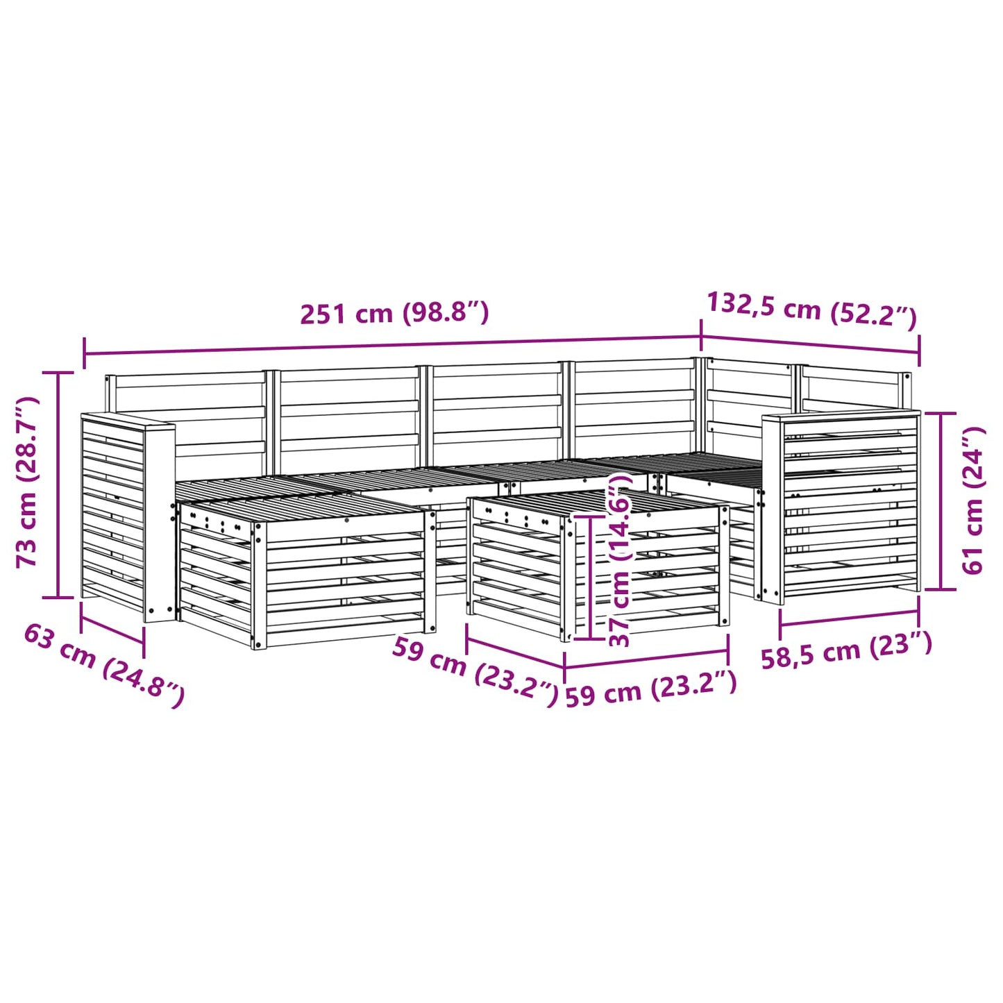 Outdoor Sofa Set 7 pcs Natural Polyester
