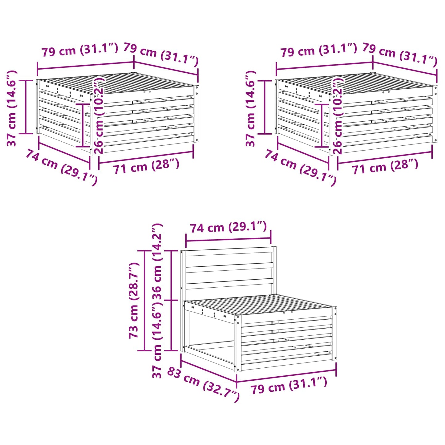 Outdoor Sofa Set 6 pcs Natural Solid Acacia Wood