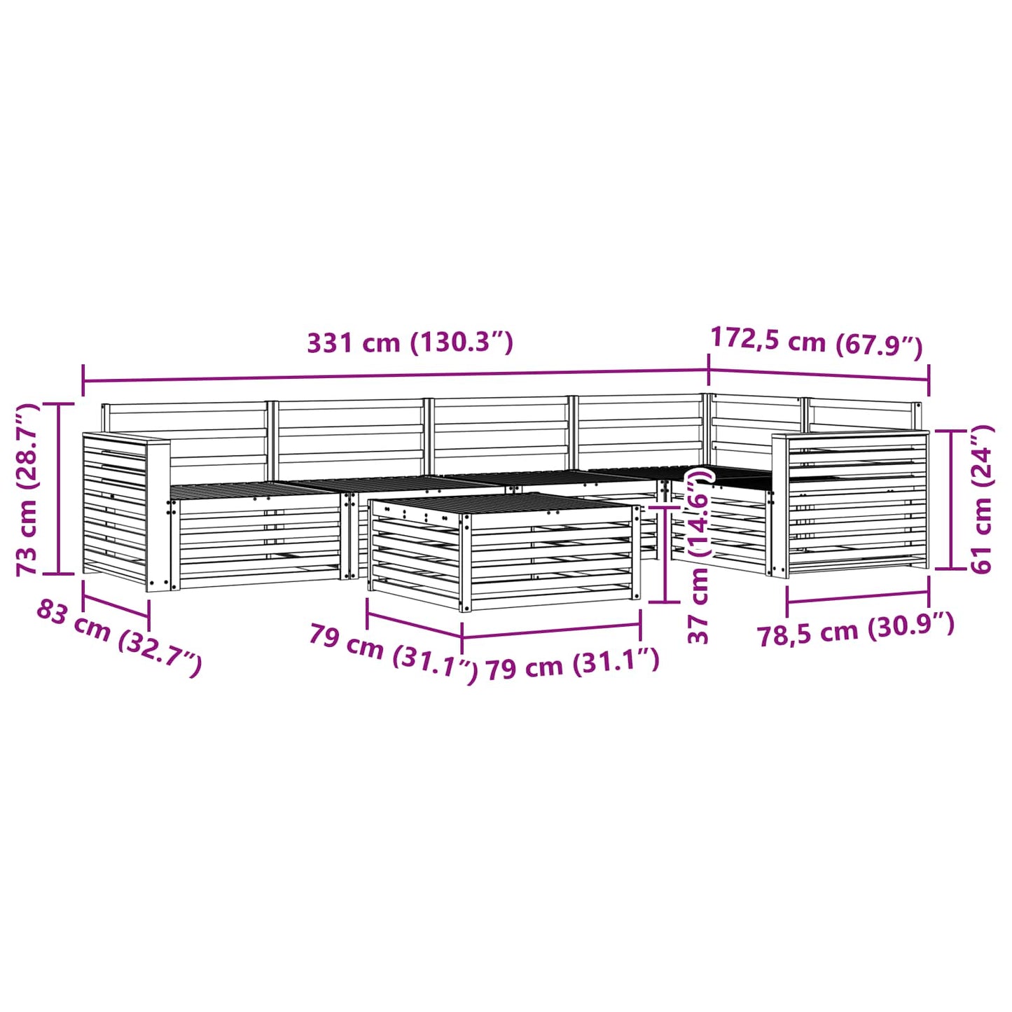 Outdoor Sofa Set 6 pcs Natural