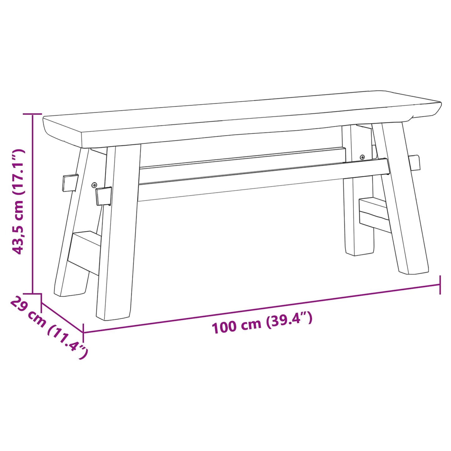 Bench Natural 100 x 29 x 43.5 cm Solid Teak Wood