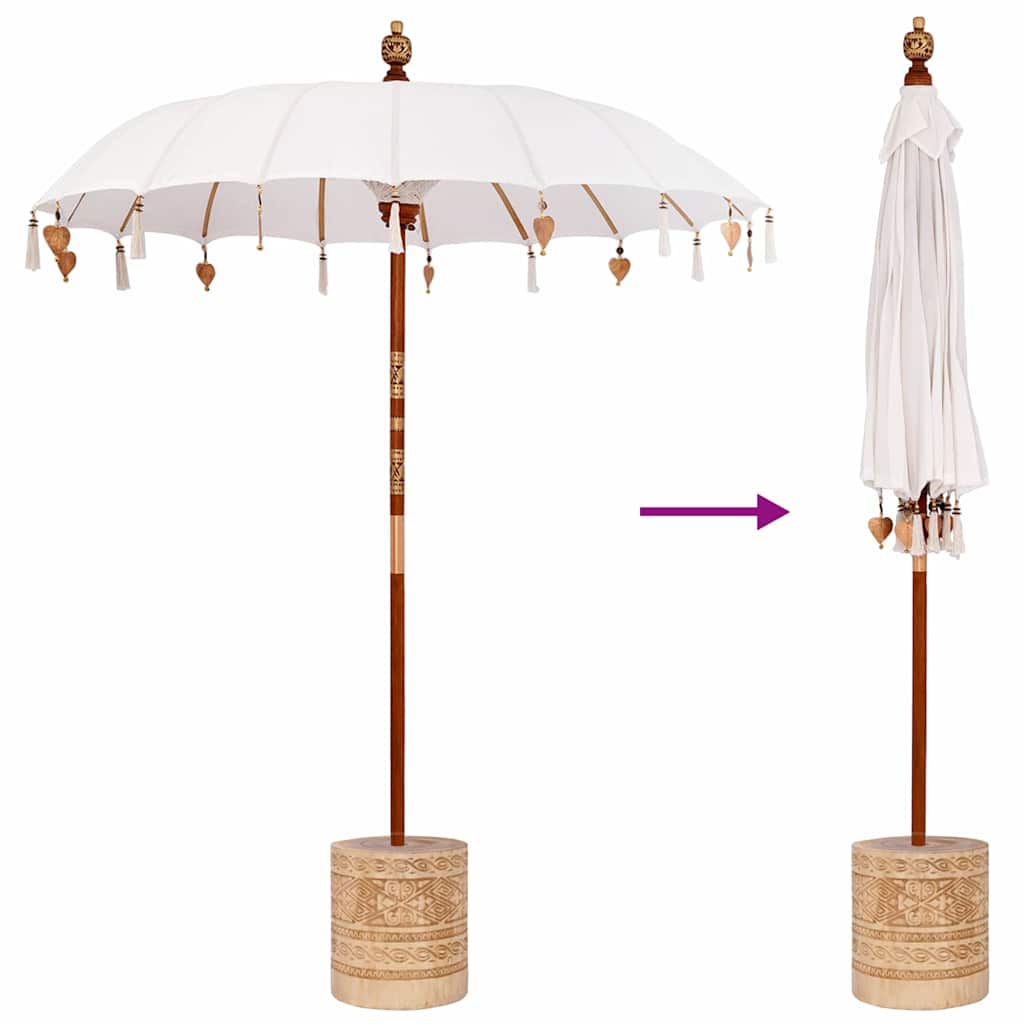 Balinese Parasol with Base Cream and Natual 190 x 190 x 250 cm