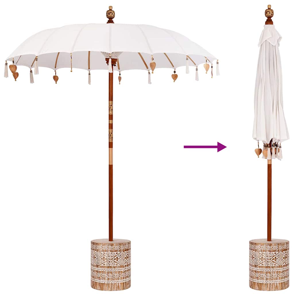 Balinese Parasol with Base Cream and White 190 x 190 x 250 cm