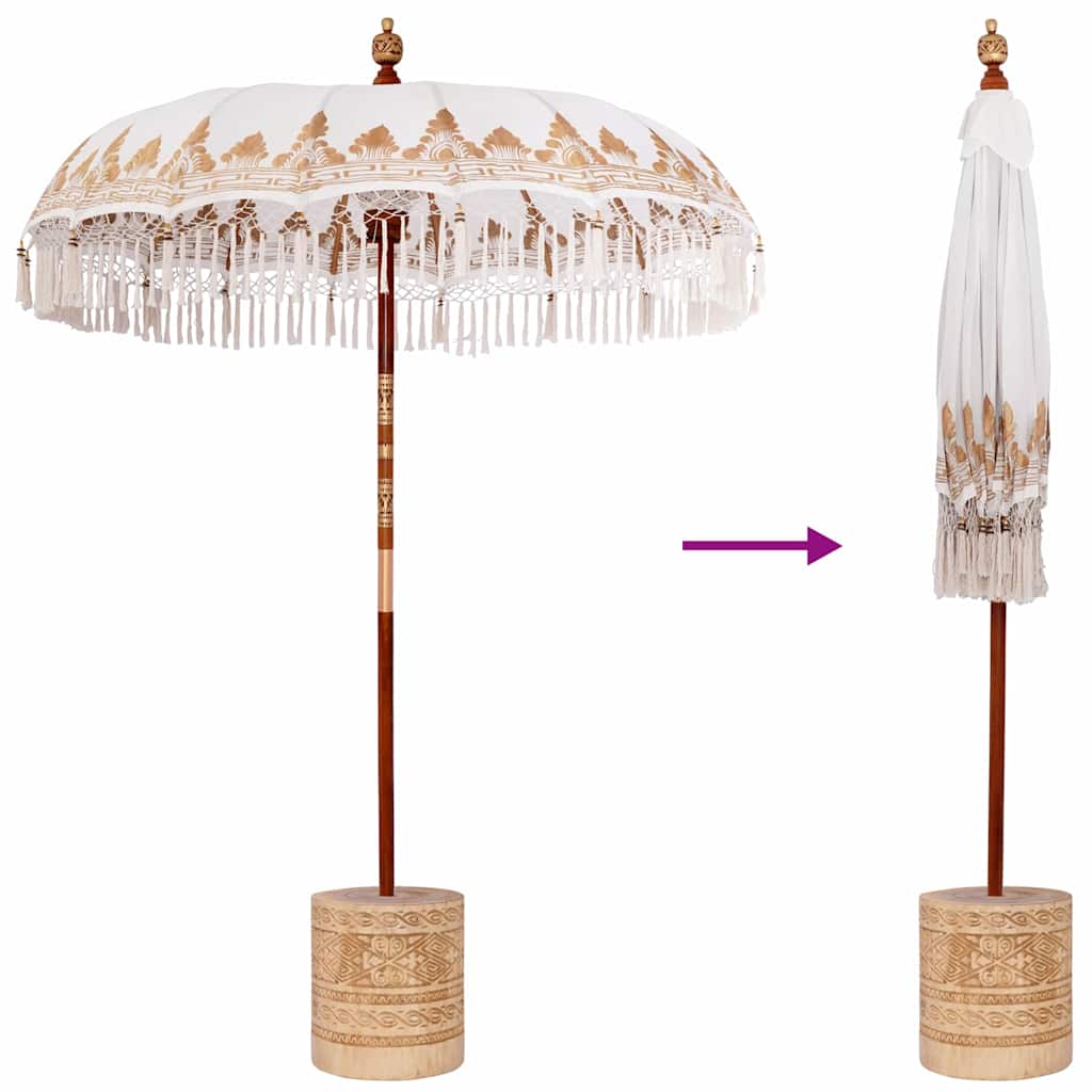 Balinese Parasol with Base Cream 185 x 185 x 260 cm