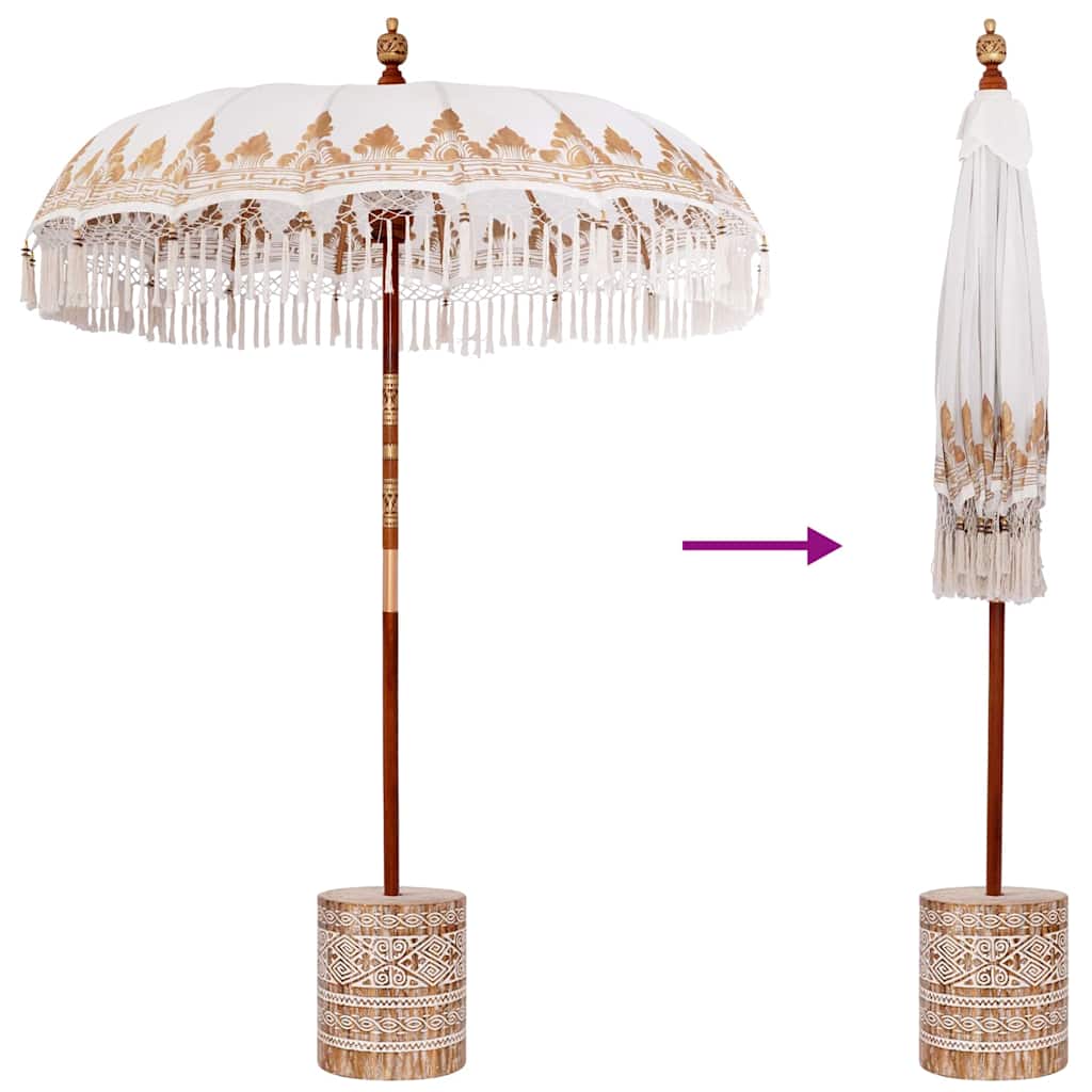 Balinese Parasol with Base Cream 185 x 185 x 260 cm