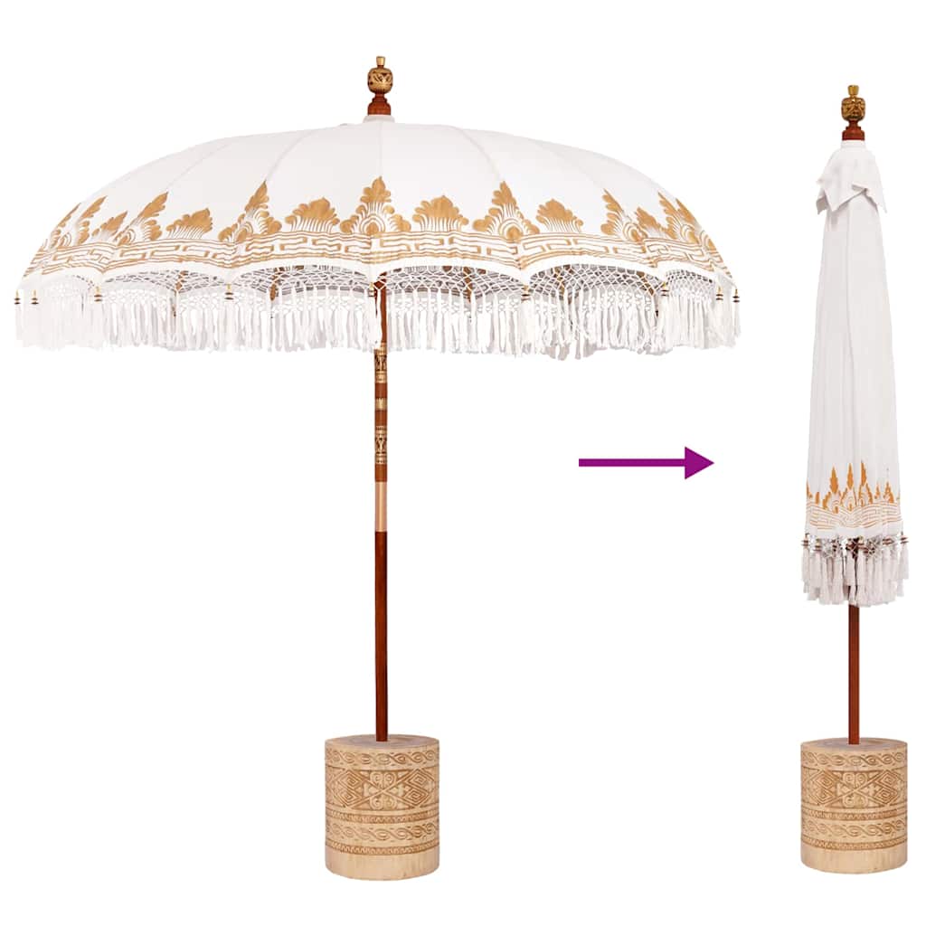 Balinese Parasol with Base Cream 215 x 215 x 260 cm