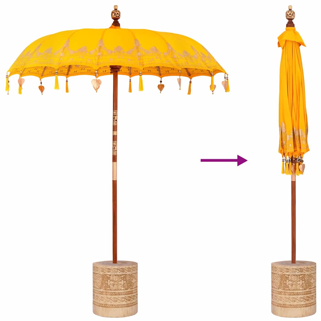 Balinese Parasol with Base Yellow 185 x 185 x 260 cm