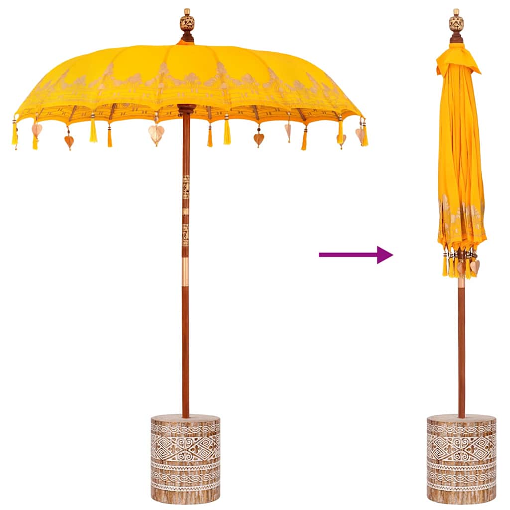 Balinese Parasol with Base Yellow 185 x 185 x 260 cm