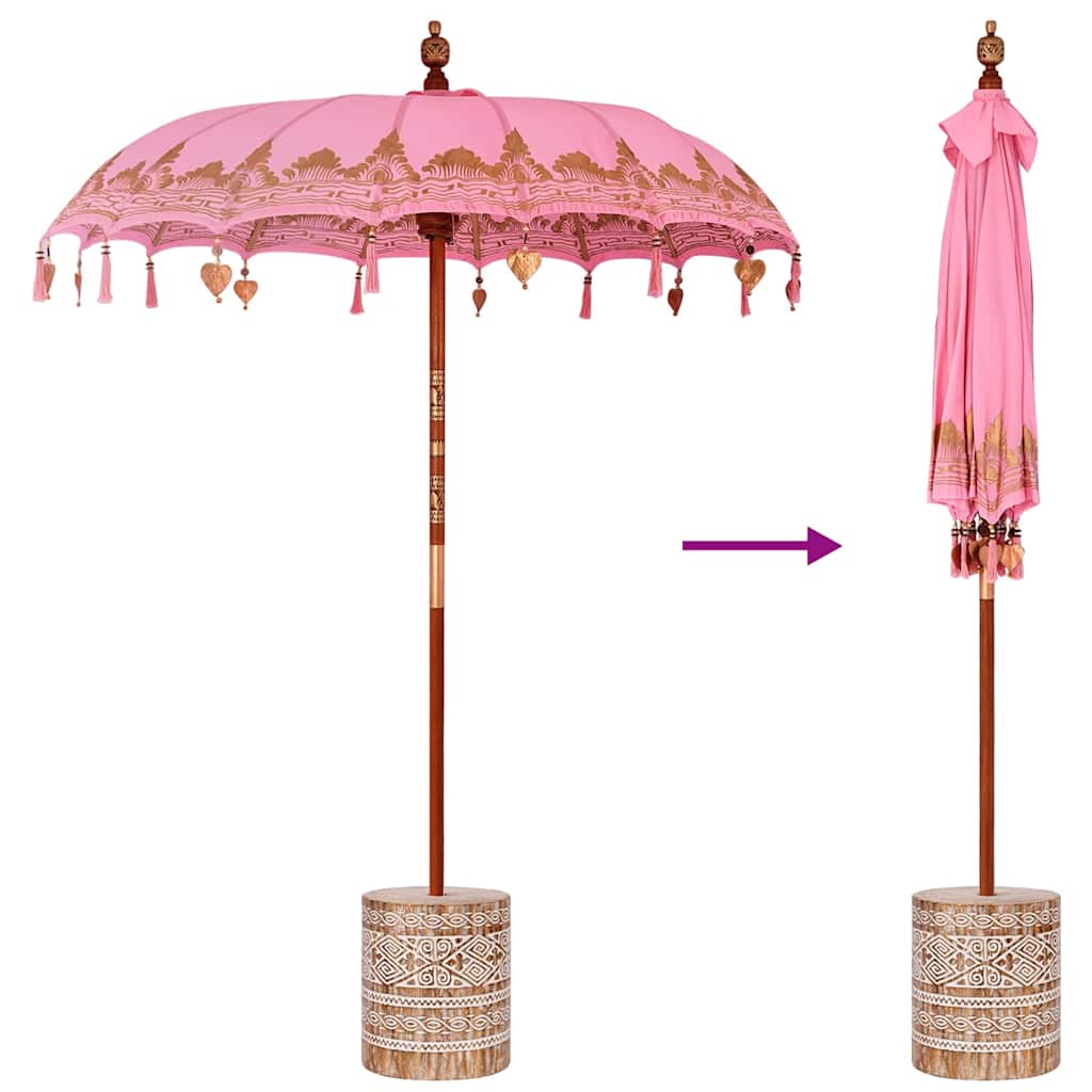 Balinese Parasol with Base Pink 185 x 185 x 260 cm