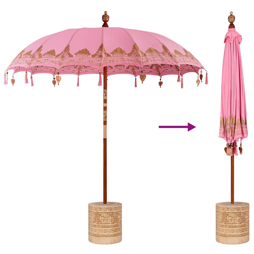 Balinese Parasol with Base Pink 215 x 215 x 260 cm