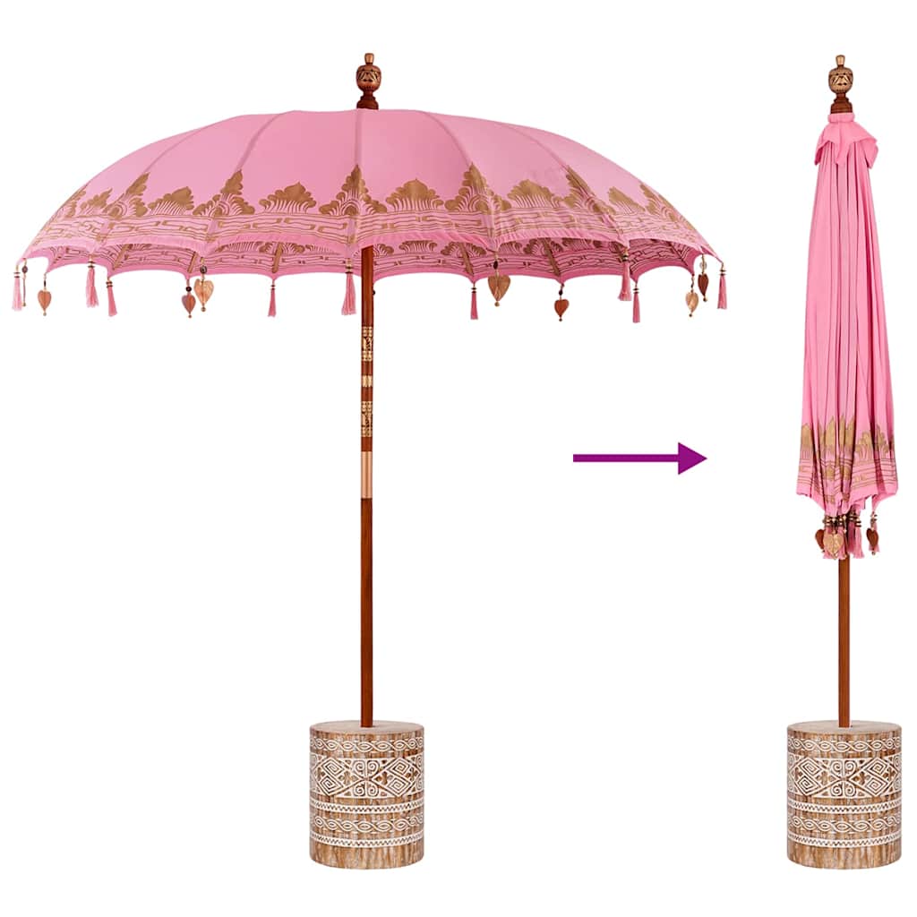 Balinese Parasol with Base Pink 215 x 215 x 260 cm