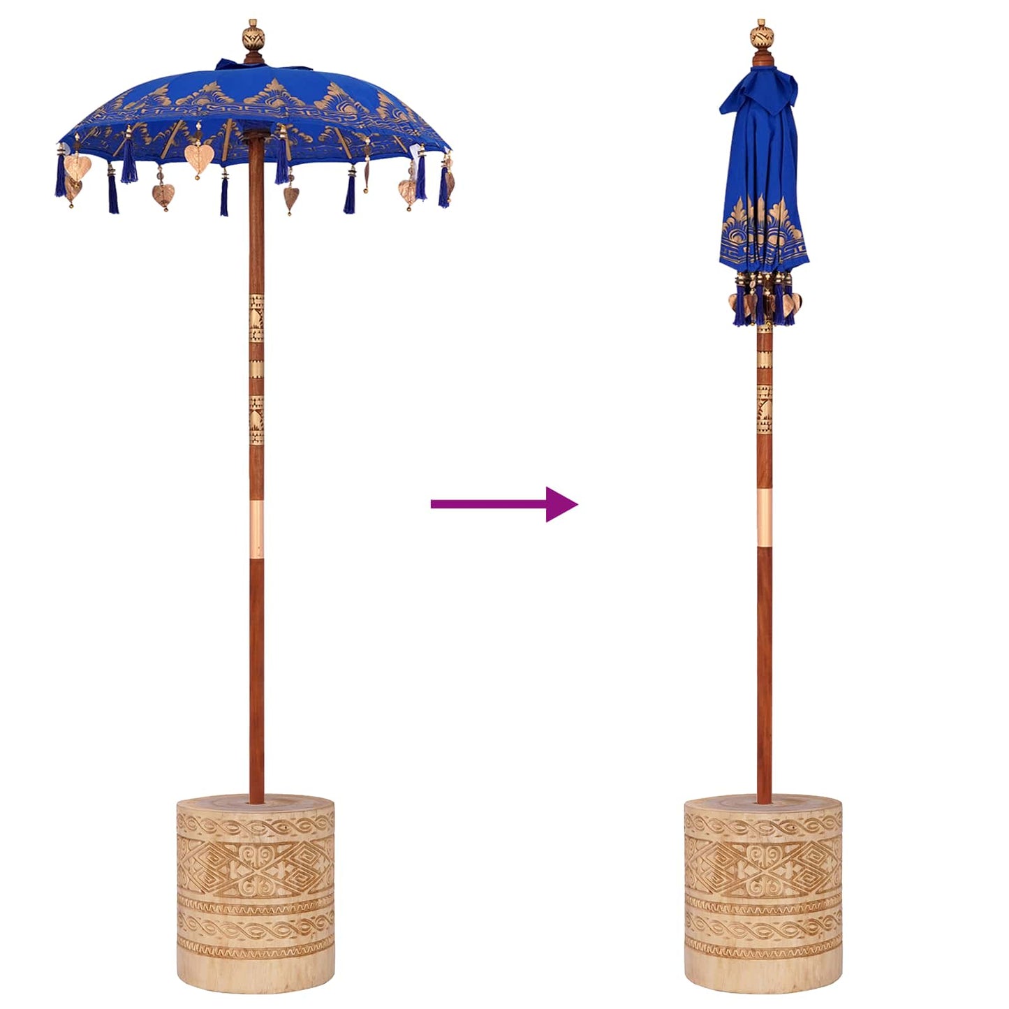 Balinese Parasol with Base Blue 95 x 95 x 260 cm