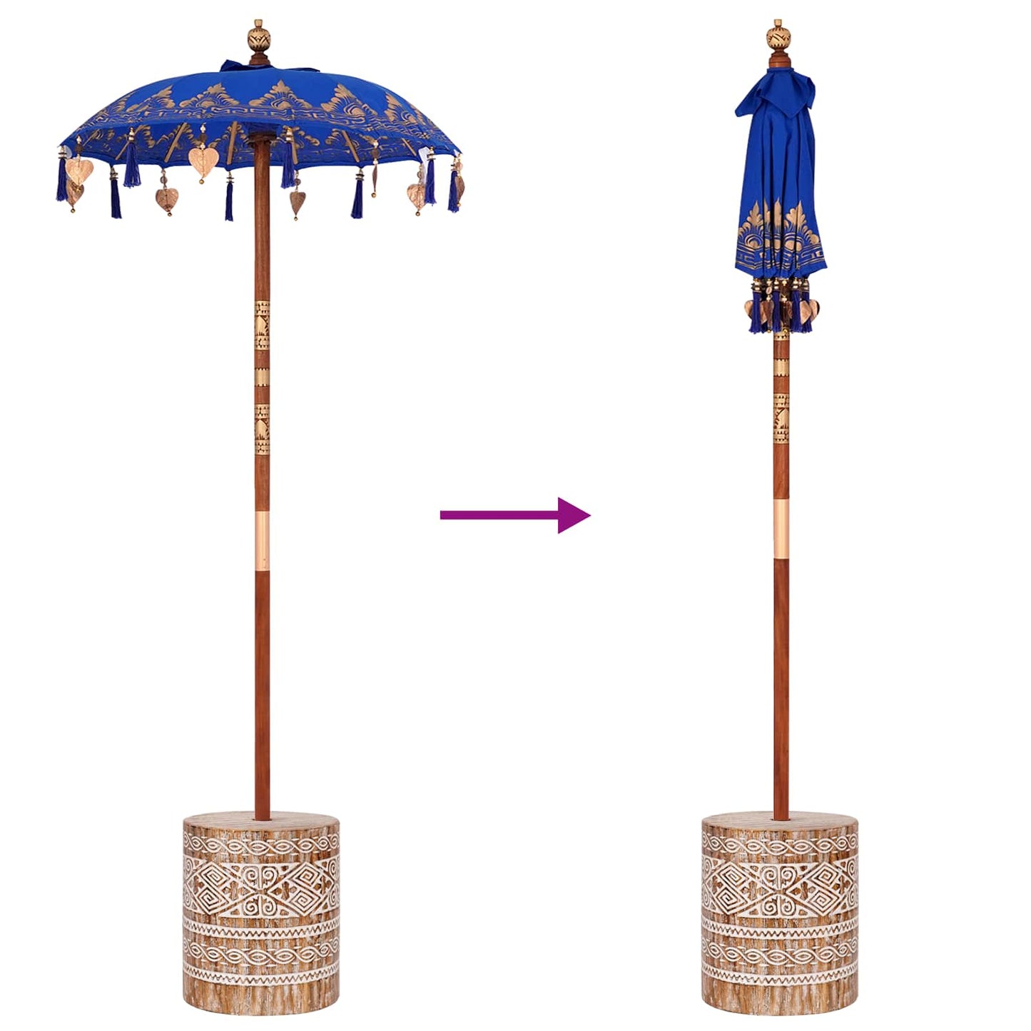 Balinese Parasol with Base Blue 95 x 95 x 260 cm