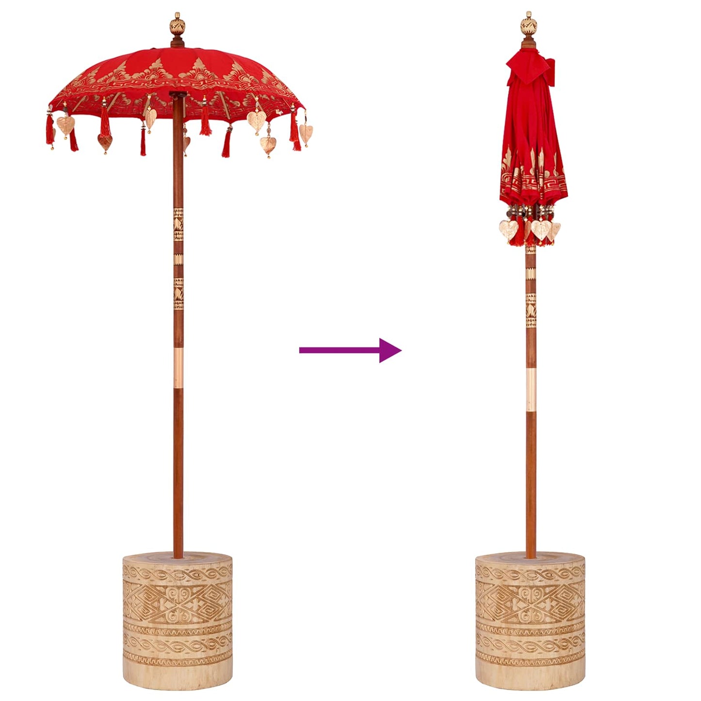 Balinese Parasol with Base Red 95 x 95 x 260 cm