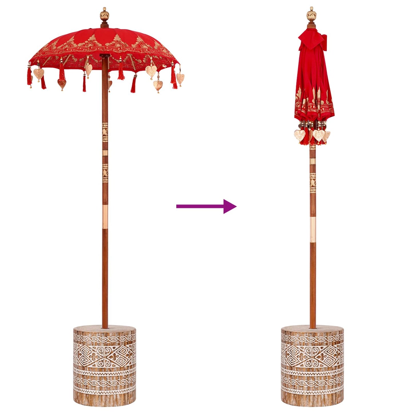 Balinese Parasol with Base Red 95 x 95 x 260 cm