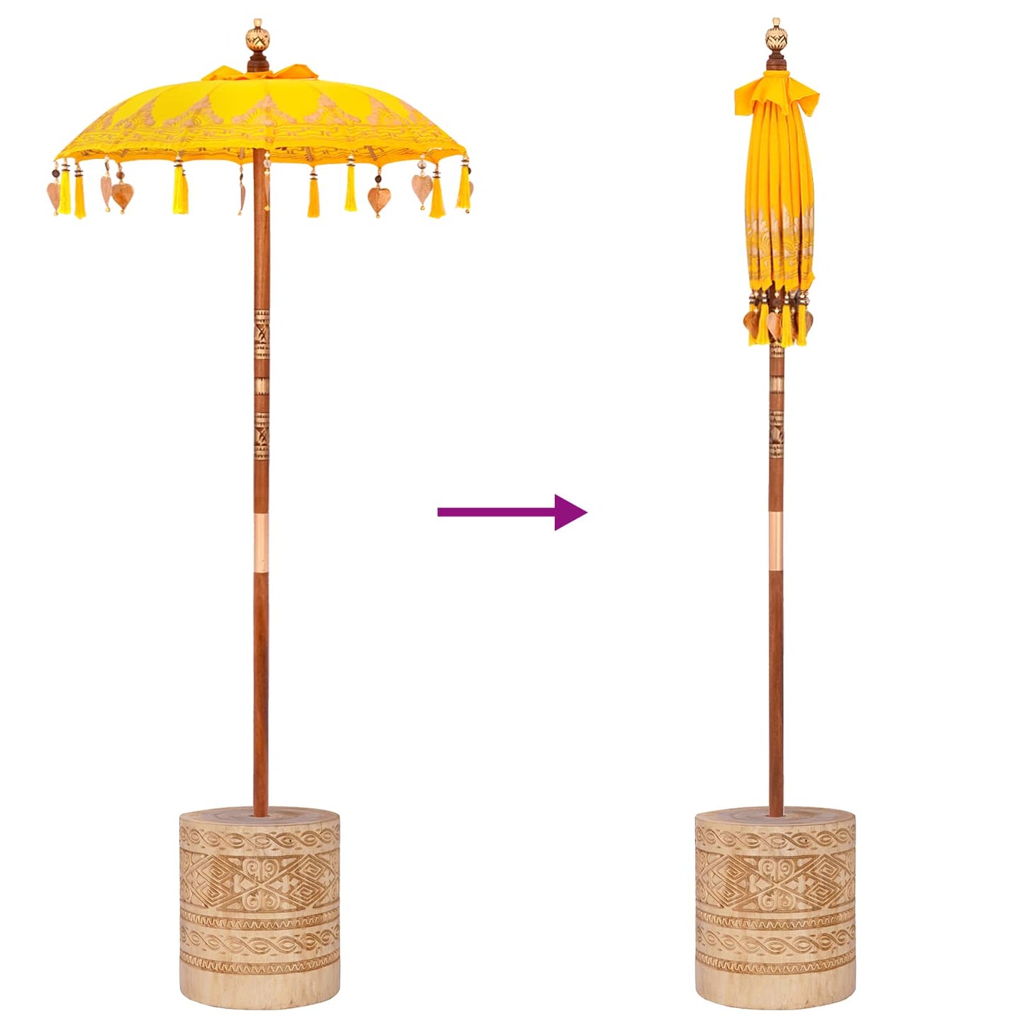 Balinese Parasol with Base Yellow 95 x 95 x 260 cm