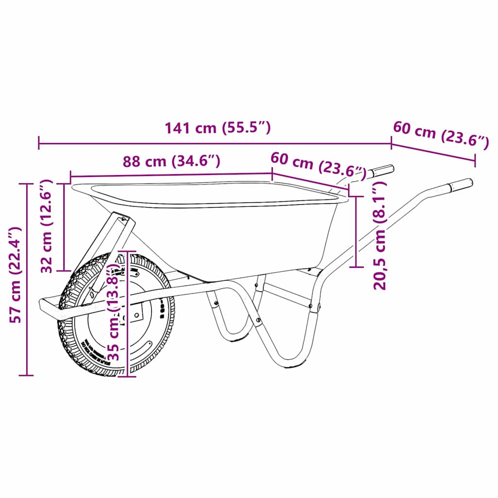 Wheelbarrow Silver and Black 100 L 150 kg Galvanized Steel