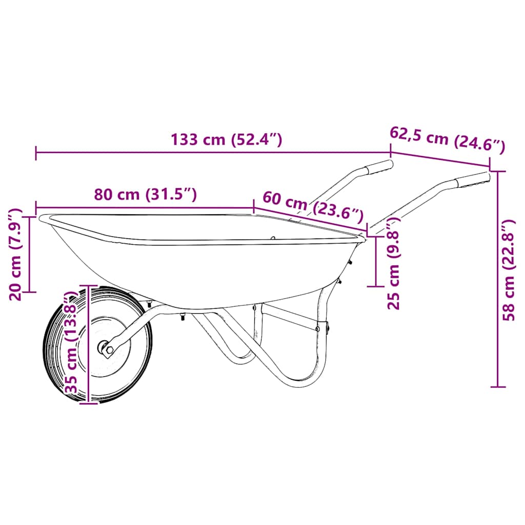 Wheelbarrow Silver and Black 80 L 120 kg Galvanized Steel