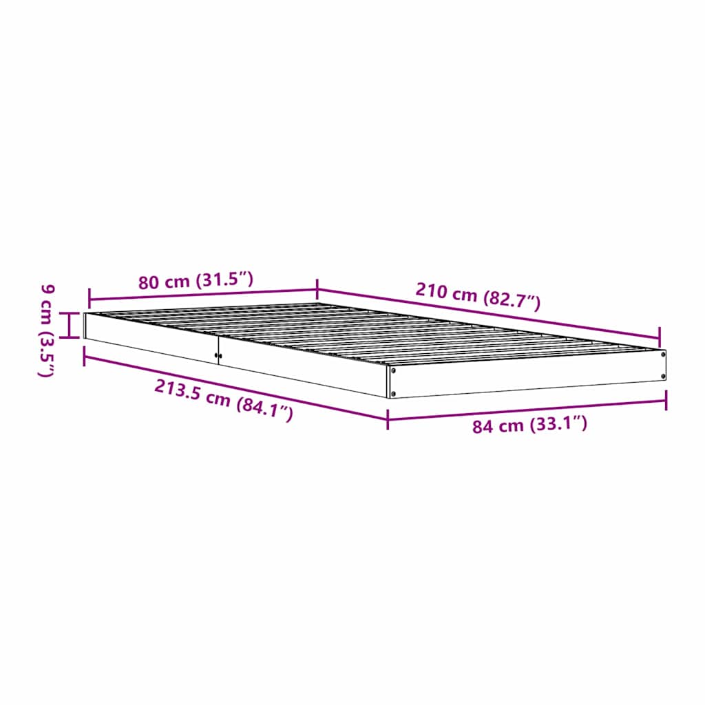 Floor Bed Frame White 80 x 210 cm Solid Pine Wood