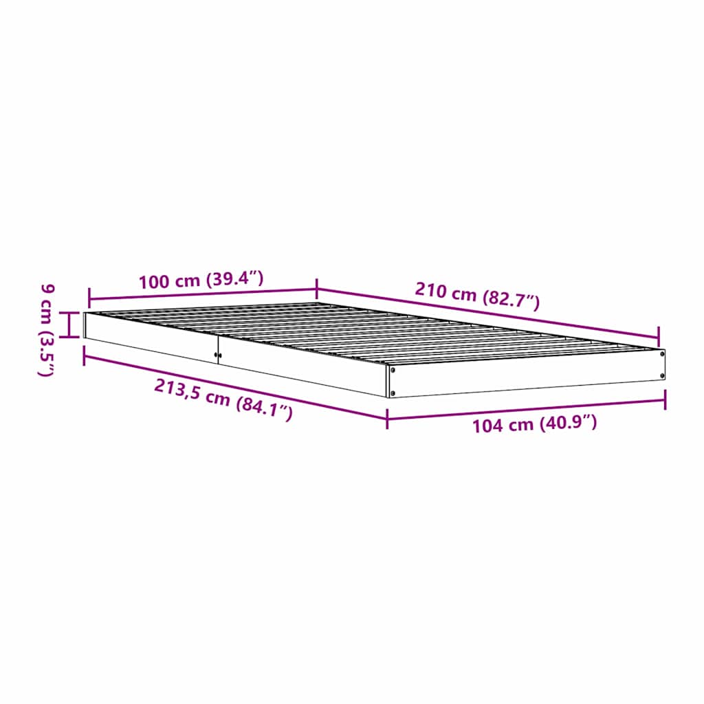 Floor Bed Frame White 100 x 210 cm Solid Pine Wood