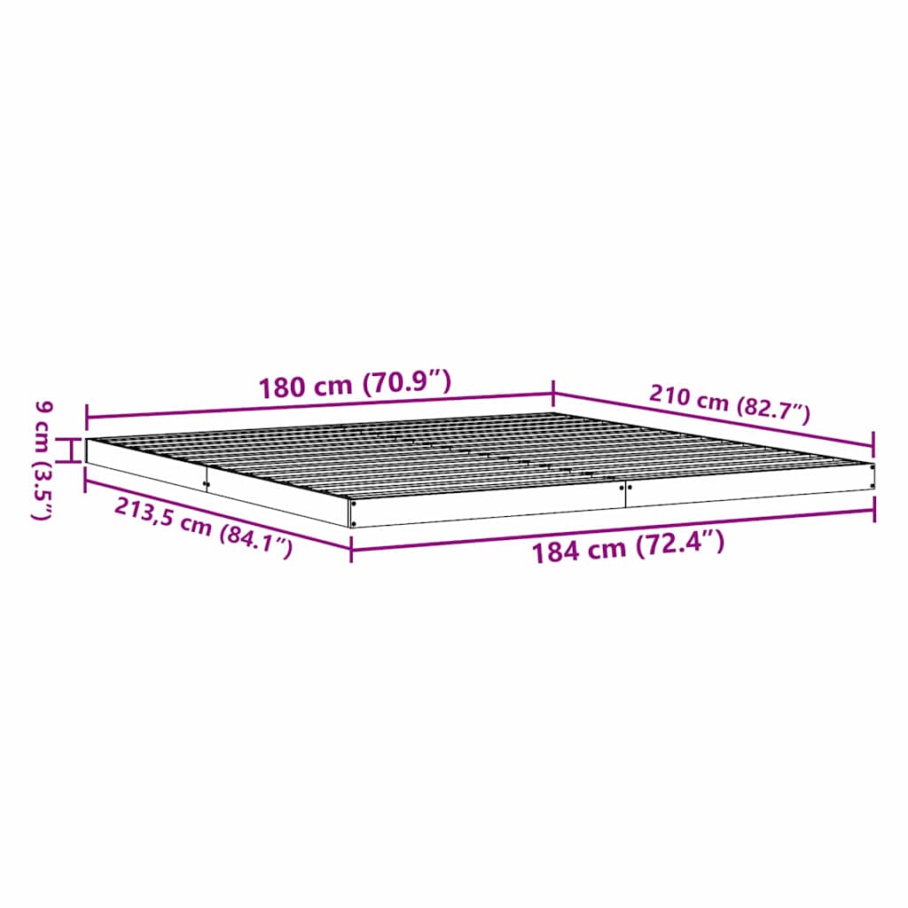 Floor Bed Frame White 213.5 x 184 x 9 cm Solid Pine Wood