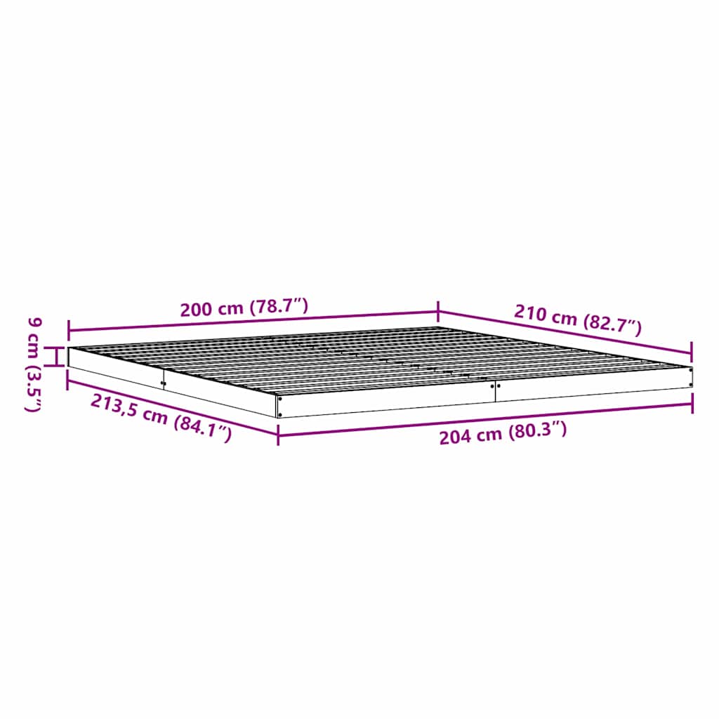 Floor Bed Frame White 213.5 x 204 x 9 cm Solid Pine Wood
