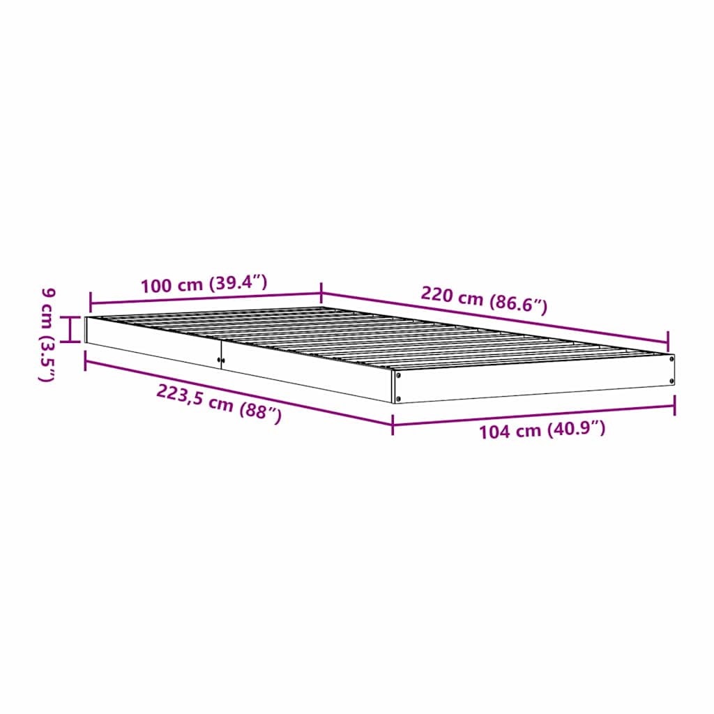 Floor Bed Frame Natural 100 x 220 cm Solid Pine Wood
