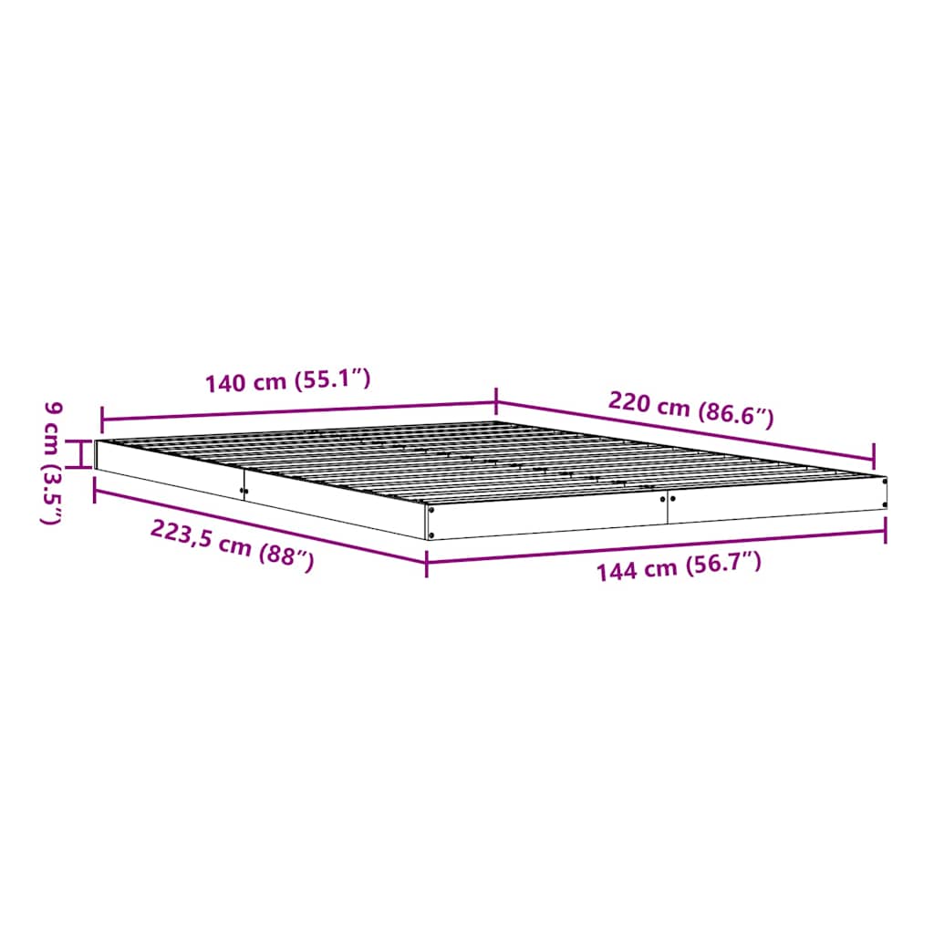 Floor Bed Frame Natural 140 x 220 cm Solid Pine Wood
