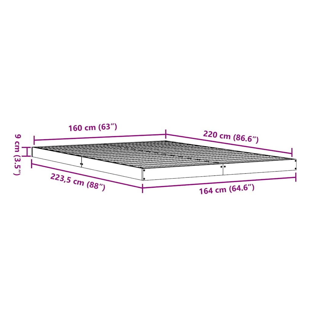 Floor Bed Frame White 160 x 220 cm Solid Pine Wood