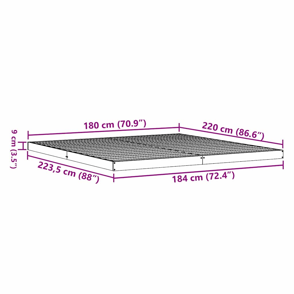 Floor Bed Frame White 180 x 220 cm Solid Pine Wood
