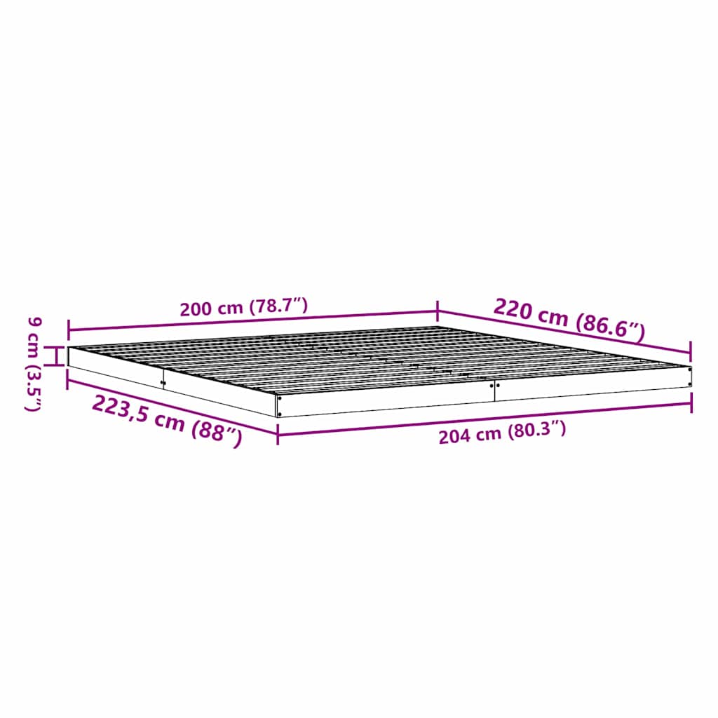 Floor Bed Frame White 200 x 220 cm Solid Pine Wood