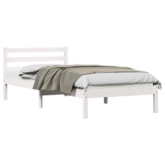 Bed Frame White 215.5 x 105.5 x 69.5 cm Solid Pine Wood