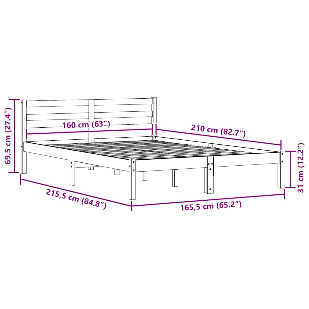 Bed Frame Brown 215.5 x 165.5 x 69.5 cm Solid Pine Wood