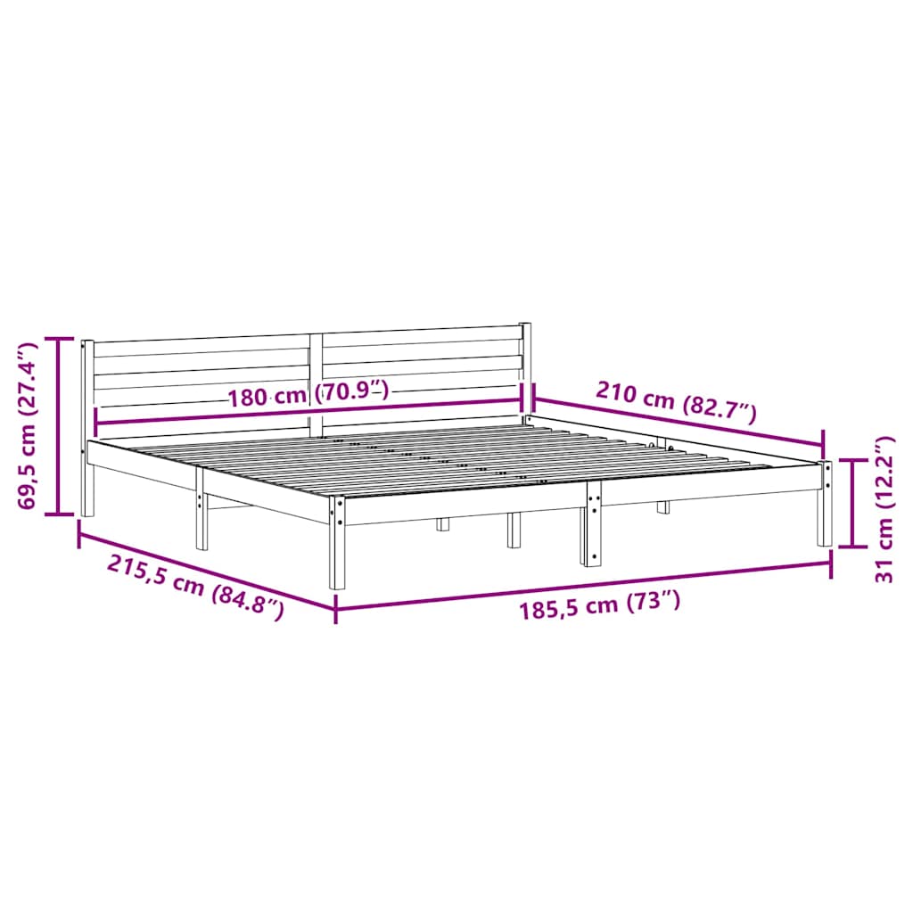 Bed Frame Brown 215.5 x 185.5 x 69.5 cm Solid Pine Wood