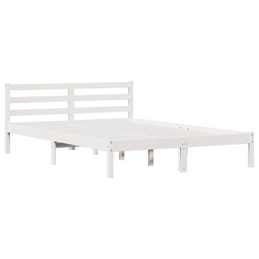 Bed Frame White 225.5 x 165.5 x 69.5 cm Solid Pine Wood