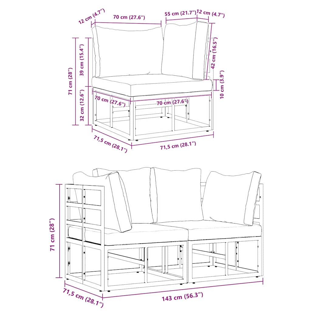 2 pcs Outdoor Furniture Metal Black and Anthracite