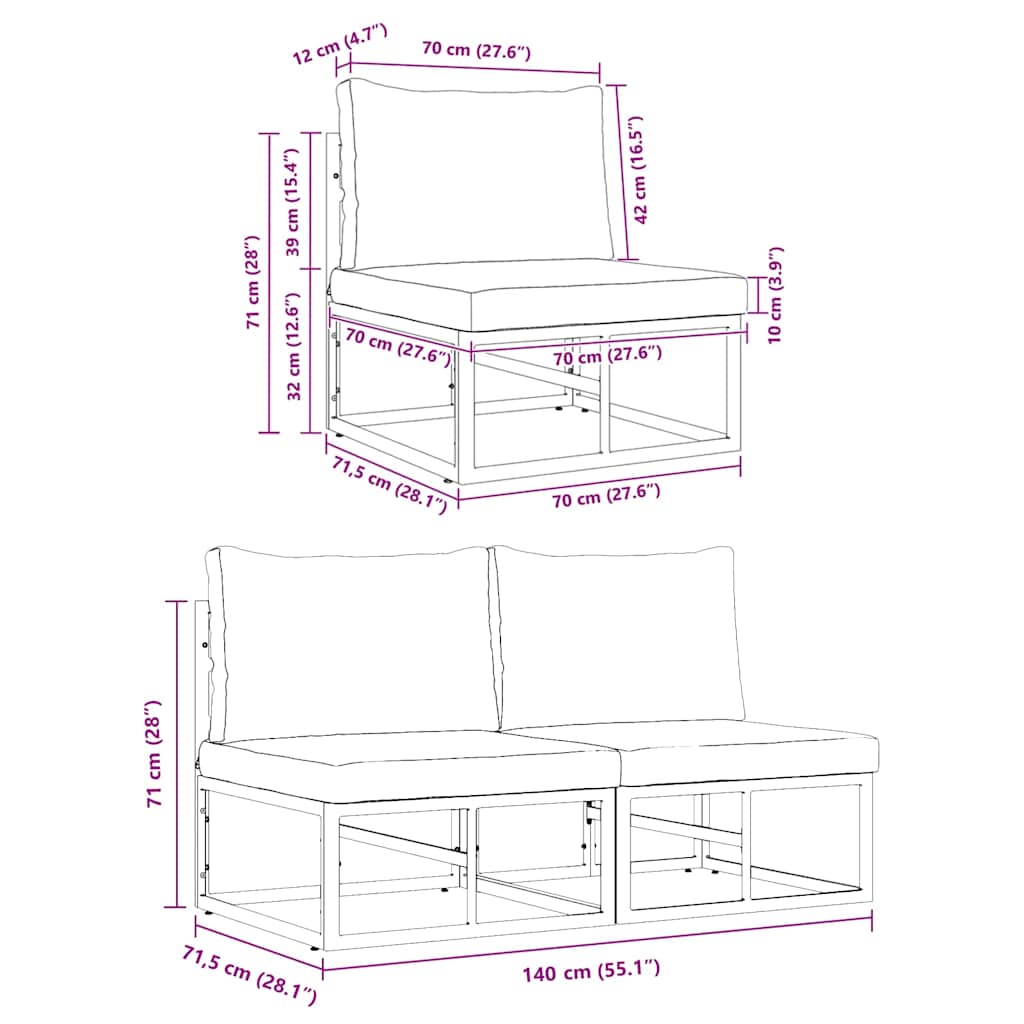 2 pcs Outdoor Furniture Metal Black and Anthracite