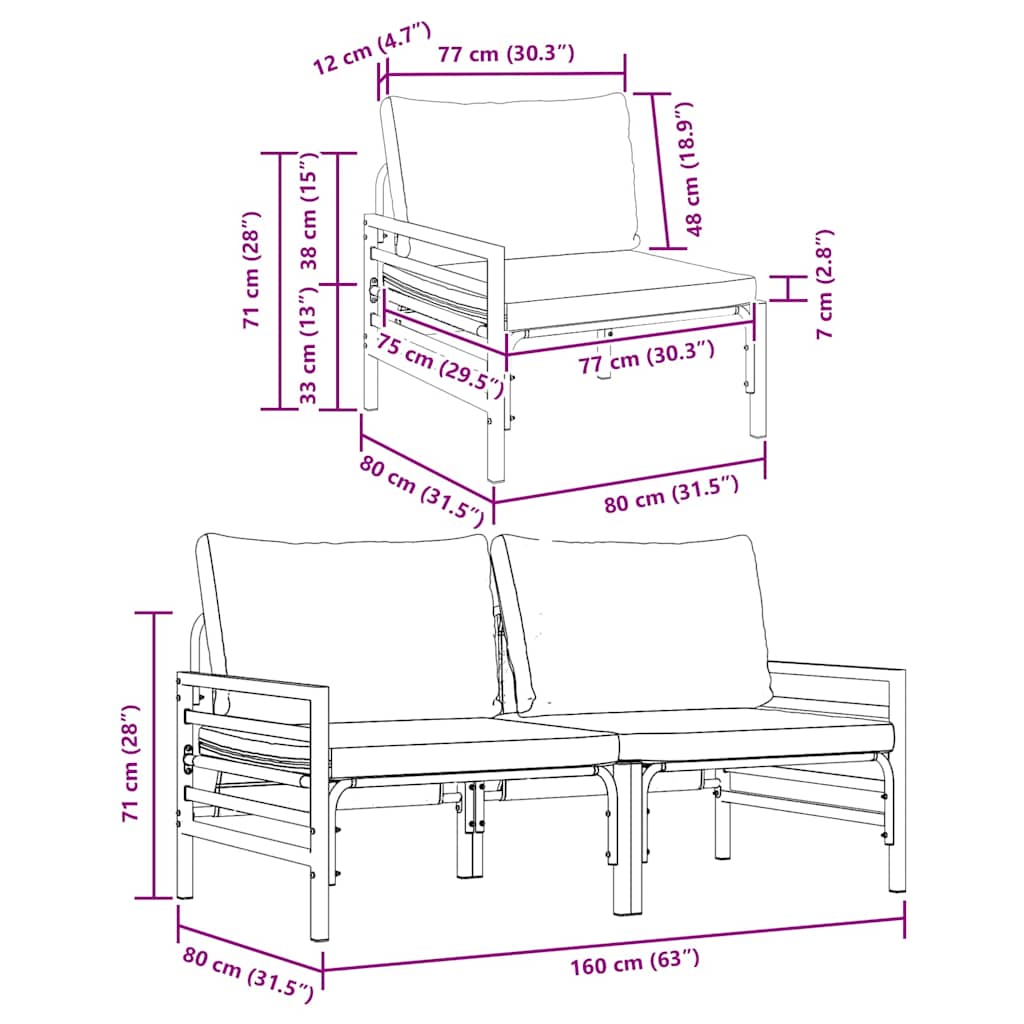 Outdoor Furniture 2 Piece Anthracite 80 x 80 x 71 cm Steel