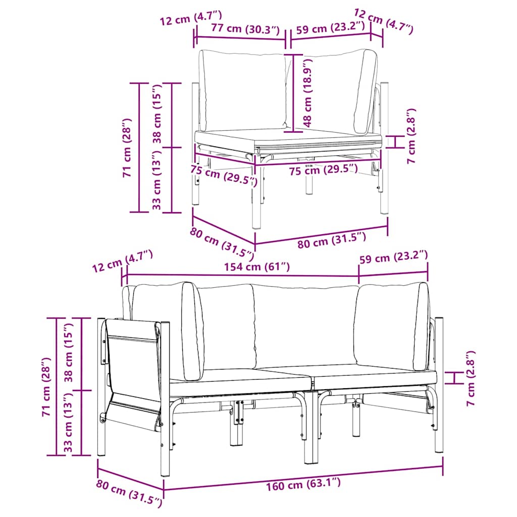 Outdoor Furniture 2 Piece Anthracite 80 x 80 x 71 cm Steel