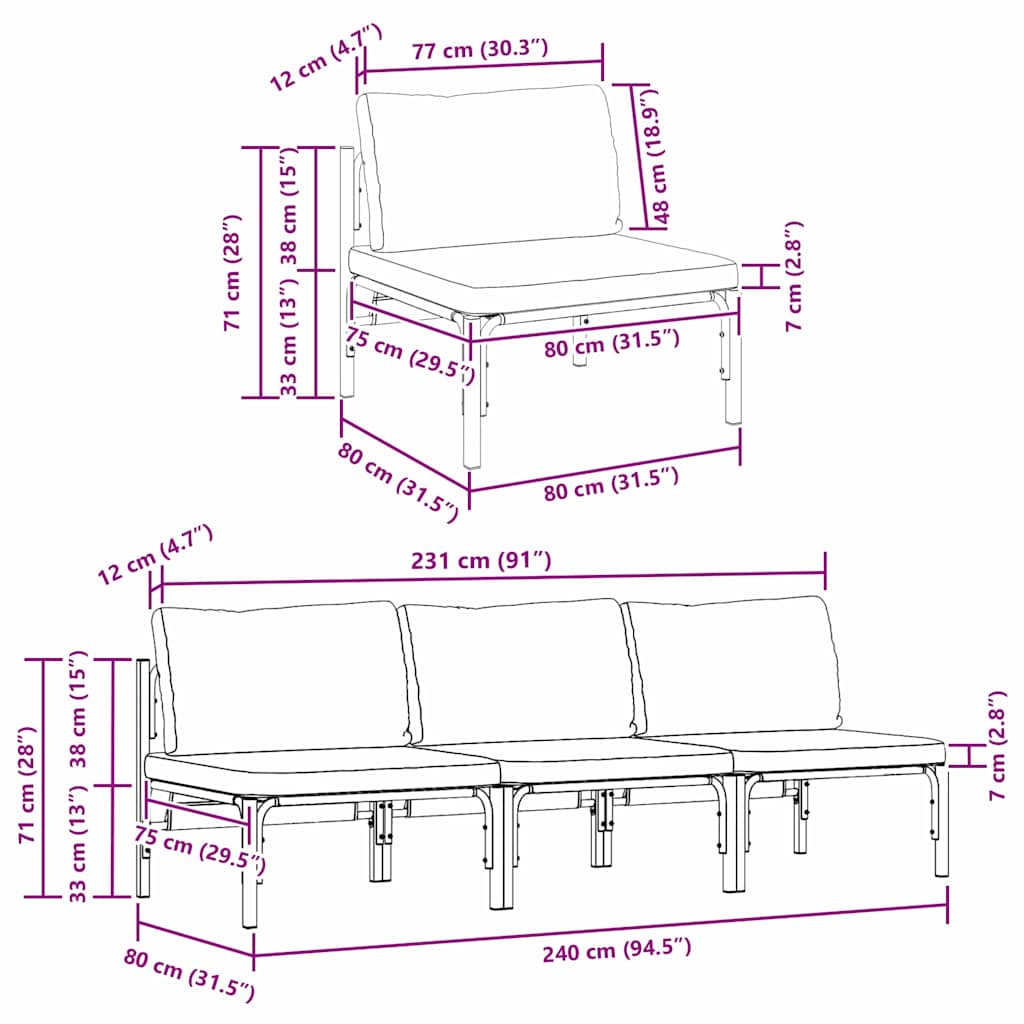 Outdoor Furniture 3 Piece Anthracite 80 x 80 x 71 cm Steel