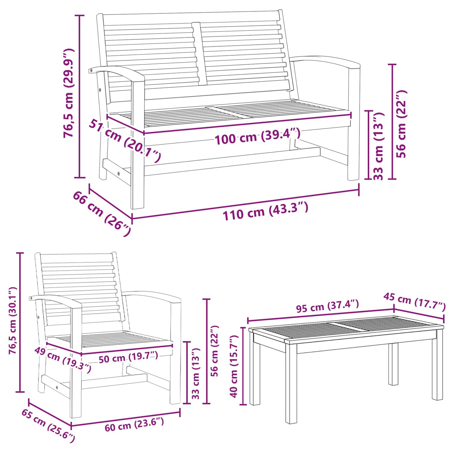 Garden Sofa Set 5 pcs Natural Solid Teak Wood