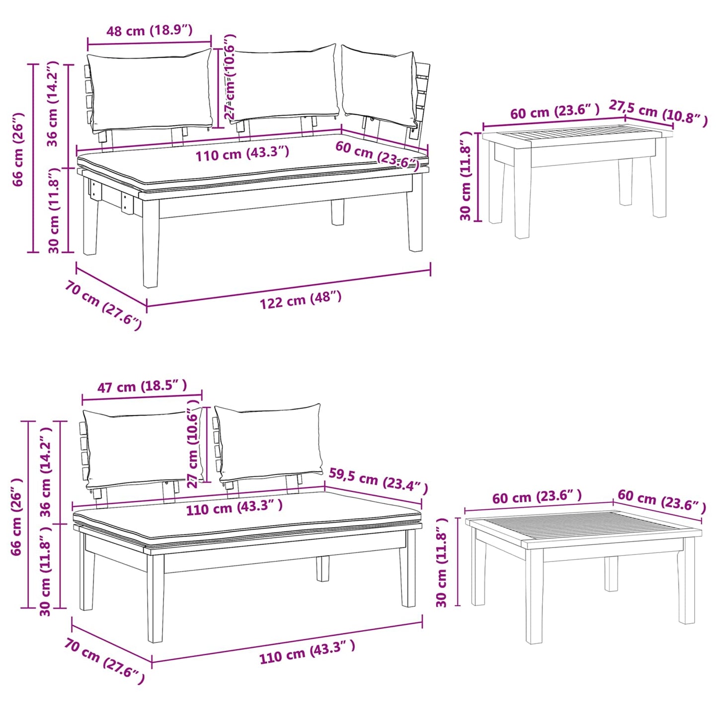 Garden Sofa Set 4 pcs Brown and Grey