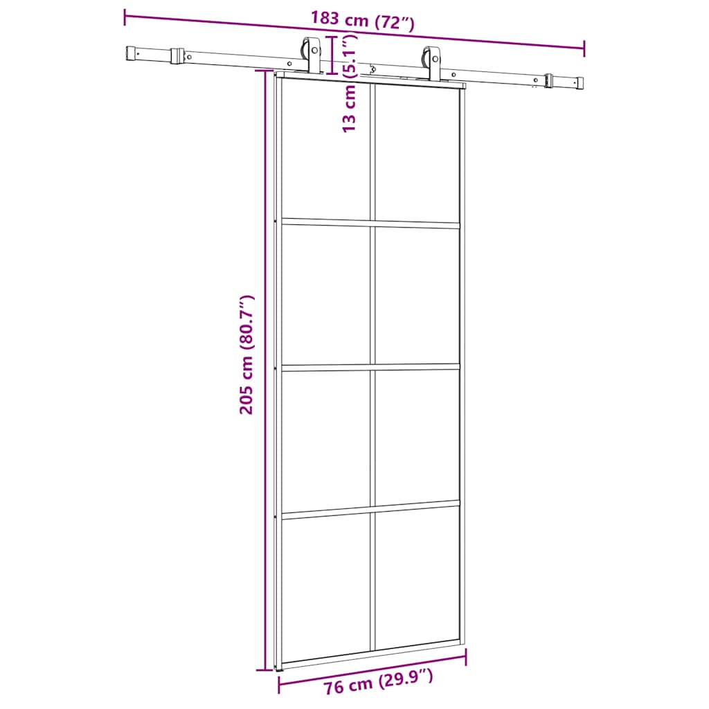 Sliding Door with Hardware Set Black 76x205 cm ESG Glass