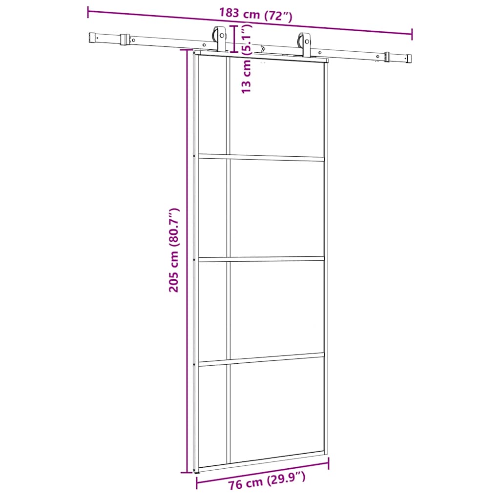 Sliding Door with Hardware Set Black 76x205 cm ESG Glass